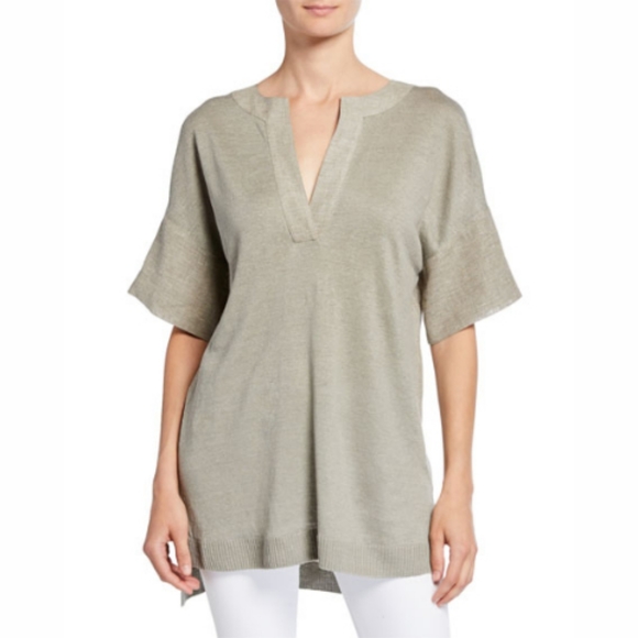 Lafayette 148 New York 100% Linen Tunic Top Size Medium Sage Green - Picture 1 of 16